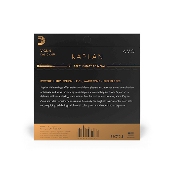 DADDARIO KA310 4/4M KAPLAN AMO Keman Takım Tel - Medium Tension
